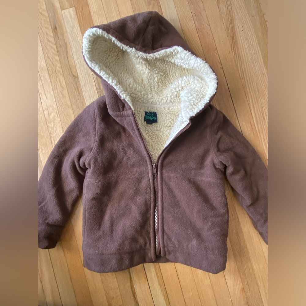 Mini-Boden Brown Sherpa Lined Fleece Jacket 5-6 Zip Hoodie